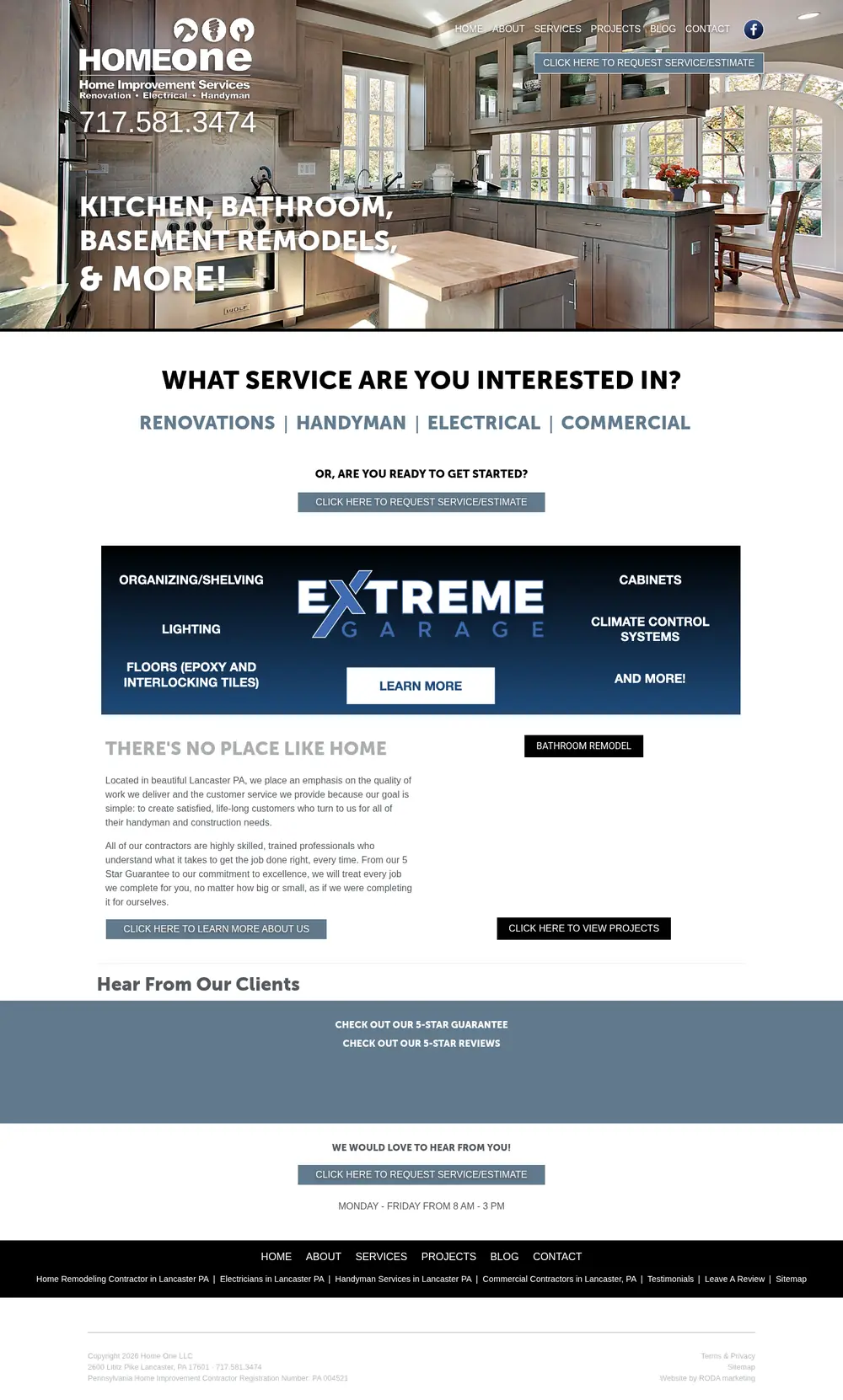 Full-page screenshot of the HomeOne Services website