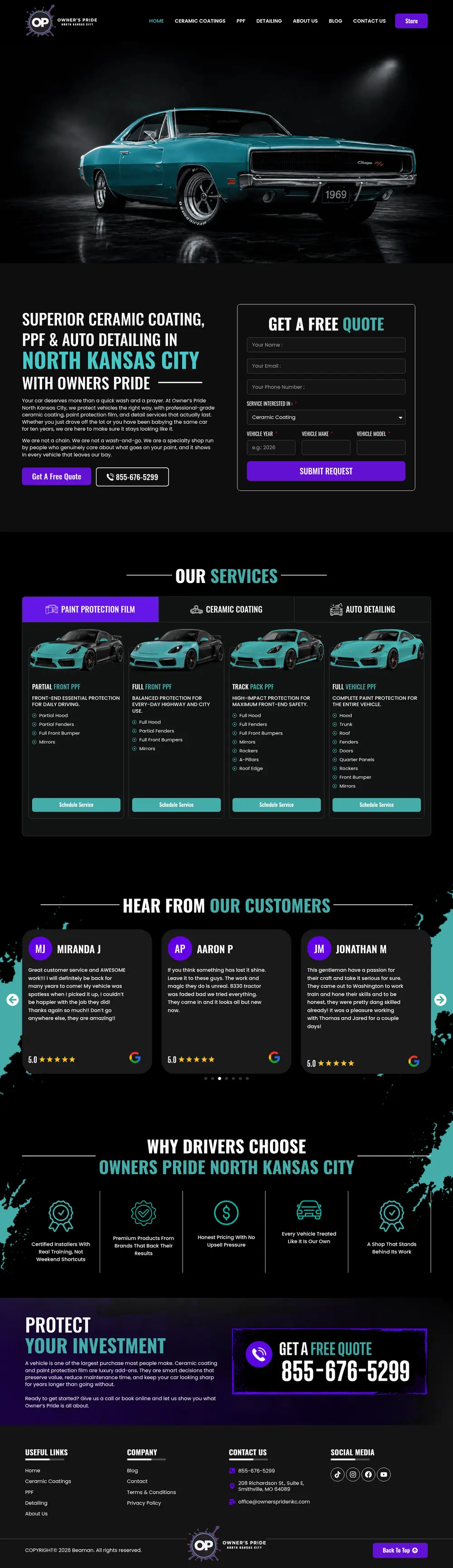 Full-page screenshot of the Owners Pride North Kansas City website