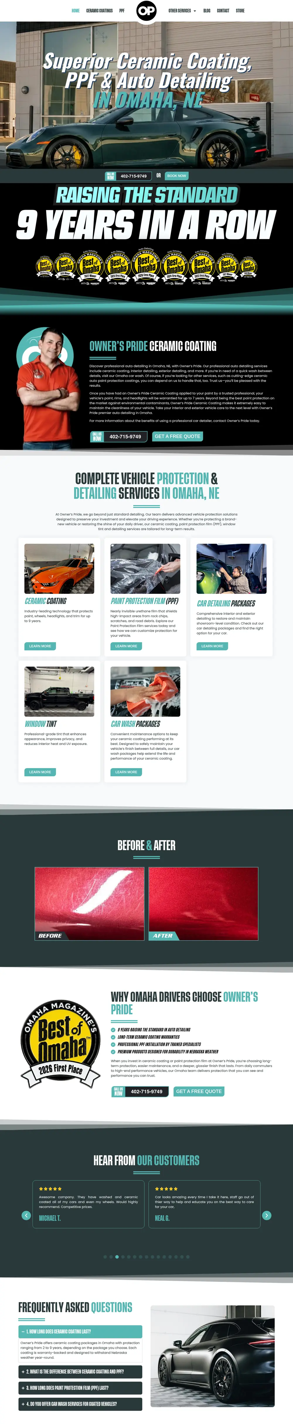 Full-page screenshot of the Owners Pride Omaha website
