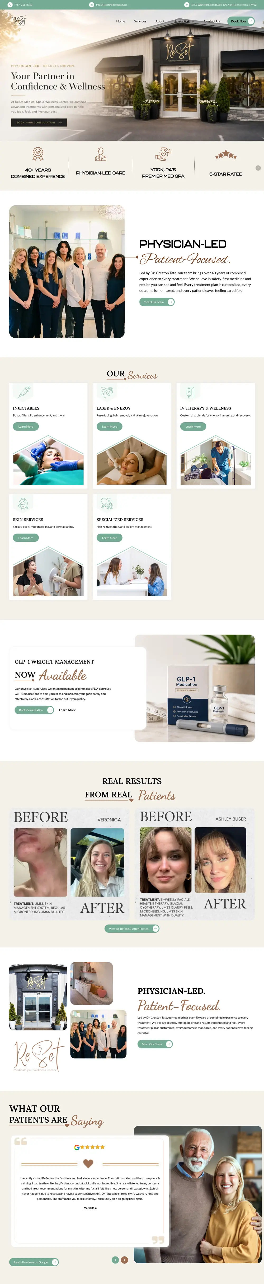 Full-page screenshot of the ReSet Medical Spa website