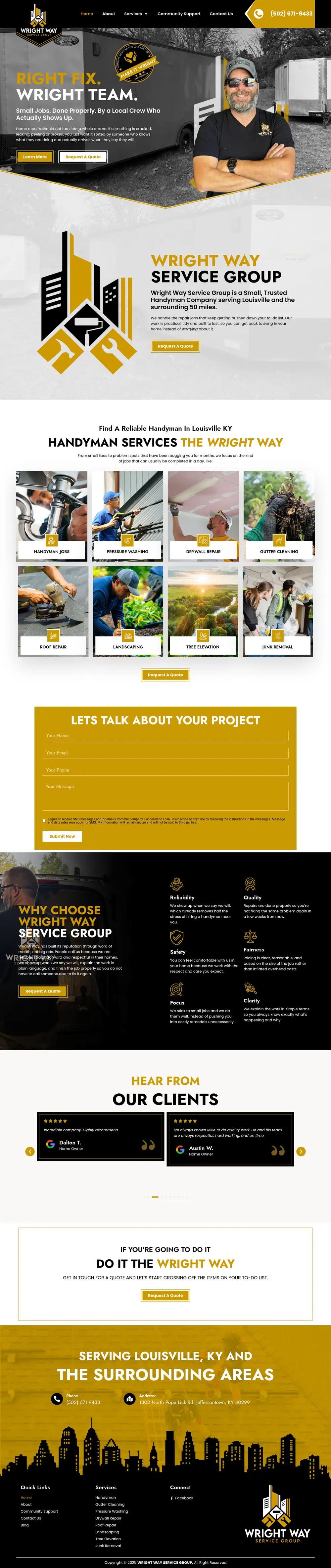Full-page screenshot of the Wright Way Service Group website